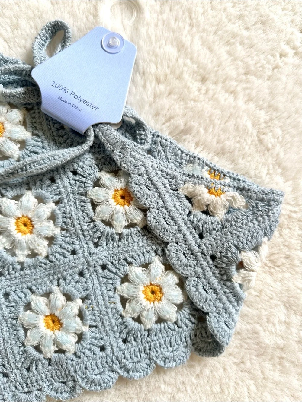 Sunday State Crochet Daisy Bandana in Light Blue and White